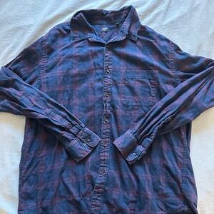 Uniqlo Navy Checkered Plaid Flannel Long-Sleeve Shirt Mens XL